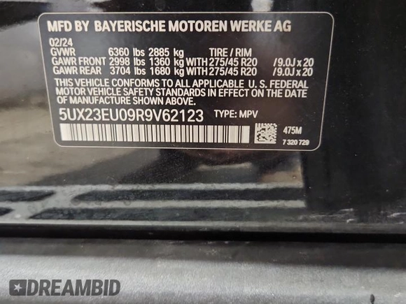 2024 BMW X5 xDrive40i z VIN 5UX23EU09R9V62123, wystawiony jako Copart lot #58241675 z przebiegiem 46 253 mil mil oraz Tytuł czysty. Historia ofert i sprzedaży dostępna na DreamBid. Obrazek 14.