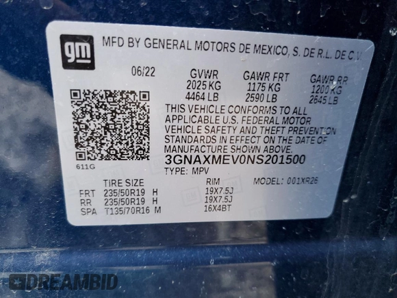 2022 Chevrolet Equinox RS with VIN 3GNAXMEV0NS201500, listed as a Copart auction lot 46158355 with 33,674 mi miles and Clean Title. Bid and sale history available at DreamBid. Image 16.