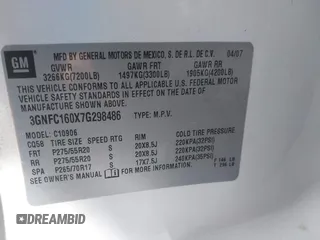 2007 Chevrolet Suburban LT with VIN 3GNFC160X7G298486, listed as a IAAI auction lot 41494944 with 348,108 mi miles and . Bid and sale history available at DreamBid. Image 9.