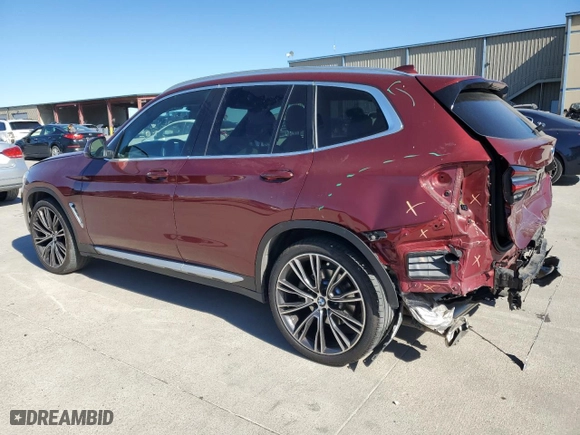 2022 BMW X3 sDrive30i with VIN 5UX43DP04N9K91982, listed as a Copart auction lot 42221855 with 38,121 mi miles and Salvage Title. Bid and sale history available at carsss.com. Image 2.
