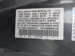2013 Honda CR-Z with VIN JHMZF1D40DS001277, listed as a IAAI auction lot 41352871 with 81,423 mi miles. Bid and sale history available at carsss.com. Image 9.