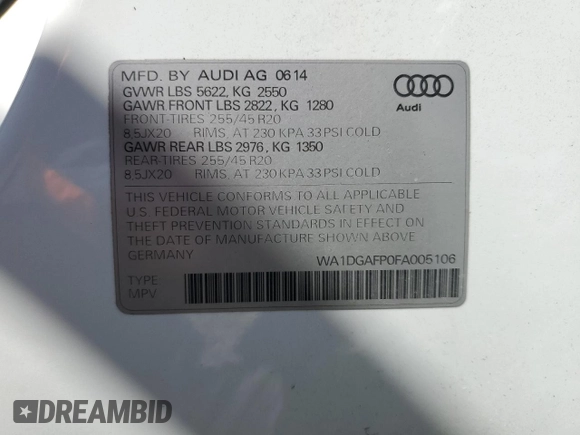 2015 Audi Q5 Premium Plus with VIN WA1DGAFP0FA005106, listed as a Copart auction lot 52999355 with 88,174 mi miles and Salvage title. Bid and sale history available at DreamBid. Image 13.