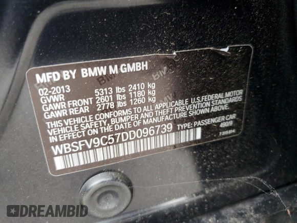 2013 BMW M5 z VIN WBSFV9C57DD096739, wystawiony jako Copart lot #59640315 z przebiegiem 85 840 mil mil oraz Czysty tytuł • Clean title. Historia ofert i sprzedaży dostępna na DreamBid. Obrazek 12.