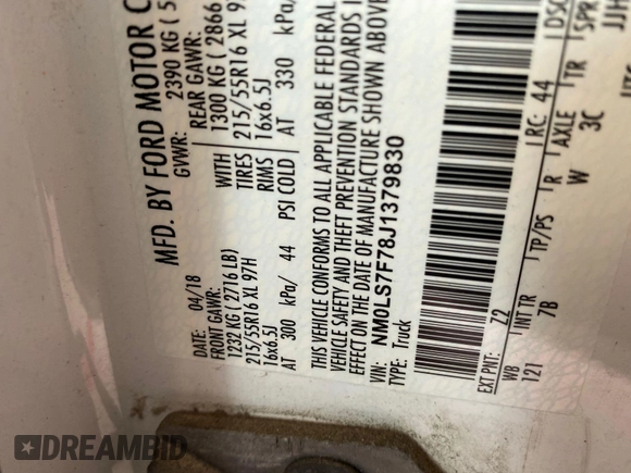 2018 Ford Transit Connect XLT with VIN NM0LS7F78J1379830, listed as a IAAI auction lot 42548580 with 99,621 mi miles and . Bid and sale history available at DreamBid. Image 33.