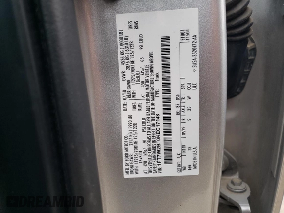2019 Ford F-250 XL with VIN 1FT7W2BT0KEC17148, listed as a Copart auction lot 84203284 with 101,037 mi miles and Salvage title. Bid and sale history available at DreamBid. Image 12.