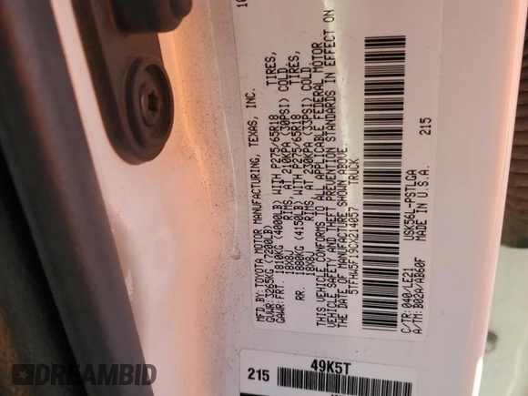 2012 Toyota Tundra 4WD Truck LTD with VIN 5TFHW5F19CX214057, listed as a Copart auction lot 88975255 with 178,758 mi miles and Salvage Title. Bid and sale history available at carsss.com. Image 13.