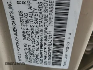2020 Honda Accord Touring z VIN 1HGCV3F91LA012471, wystawiony jako Copart lot #52316774 z przebiegiem 55 482 mil mil oraz Szkoda całkowita • Salvage title. Historia ofert i sprzedaży dostępna na DreamBid. Obrazek 12.