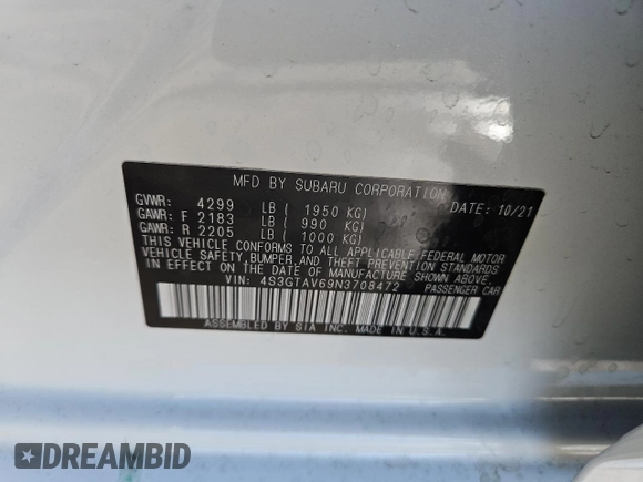 2022 Subaru Impreza Premium z VIN 4S3GTAV69N3708472, wystawiony jako Copart lot #53492235 z przebiegiem 35 073 mil mil oraz Szkoda całkowita • Salvage title. Historia ofert i sprzedaży dostępna na DreamBid. Obrazek 13.
