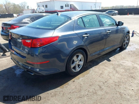 2015 Kia Optima LX with VIN KNAGM4A74F5569738, listed as a IAAI auction lot 41980622 with 161,434 mi miles. Bid and sale history available at carsss.com. Image 4.