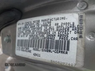 2001 Toyota Camry CE with VIN 4T1BG22K11U036462, listed as a IAAI auction lot 41606683 with 217,077 mi miles and . Bid and sale history available at DreamBid. Image 9.
