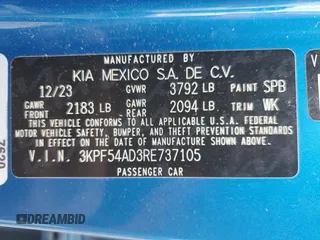 2024 Kia Forte GT-Line with VIN 3KPF54AD3RE737105, listed as a Copart auction lot 43617455 with 40,238 mi miles and Salvage Title. Bid and sale history available at carsss.com. Image 13.