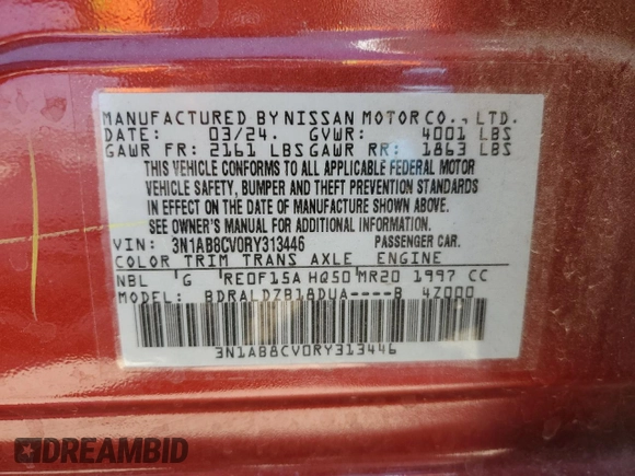2024 Nissan Sentra SV with VIN 3N1AB8CV0RY313446, listed as a Copart auction lot 62552905 with 41,066 mi miles and Clean title. Bid and sale history available at DreamBid. Image 12.