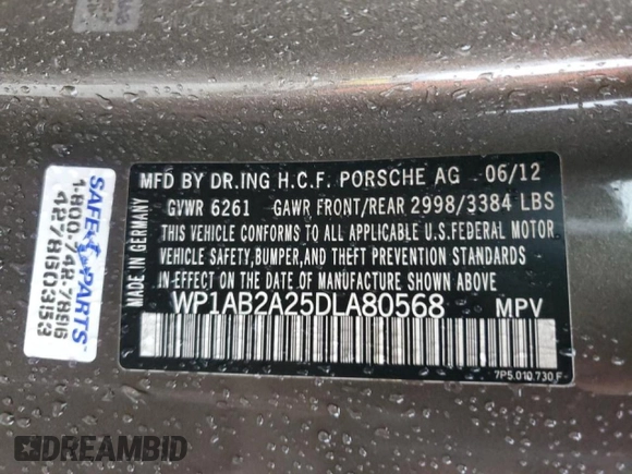 2013 Porsche Cayenne S с VIN WP1AB2A25DLA80568, выставлен на аукционе Copart как лот 43983015 с пробегом 105 779 миль миль и Списание • Salvage title. История ставок и продаж доступна на DreamBid. Изображение 13.