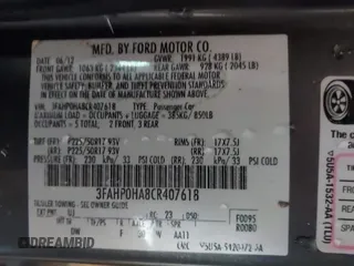 2012 Ford Fusion SE with VIN 3FAHP0HA8CR407618, listed as a IAAI auction lot 42199709 with 124,924 mi miles and . Bid and sale history available at DreamBid. Image 9.