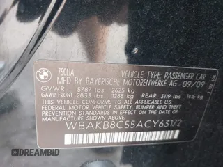 2010 BMW 7 Series 750Li с VIN WBAKB8C55ACY63172, выставлен на аукционе IAAI как лот 42130636 с пробегом 111 276 миль миль и . История ставок и продаж доступна на DreamBid. Изображение 9.