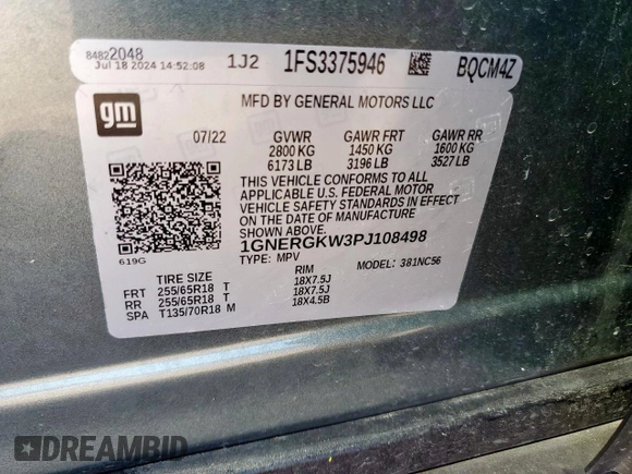 2023 Chevrolet Traverse LT Cloth with VIN 1GNERGKW3PJ108498, listed as a Copart auction lot 61243445 with 101,936 mi miles and Salvage title. Bid and sale history available at DreamBid. Image 13.
