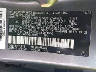 2005 Toyota Sienna XLE with VIN 5TDZA22CX5S284040, listed as a IAAI auction lot 41687083 with 191,388 mi miles and . Bid and sale history available at DreamBid. Image 9.