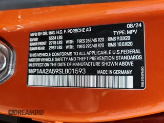 2025 Porsche Macan z VIN WP1AA2A59SLB01593, wystawiony jako Copart lot #50846695 z przebiegiem 5 487 mil mil oraz Szkoda całkowita • Salvage title. Historia ofert i sprzedaży dostępna na DreamBid. Obrazek 13.