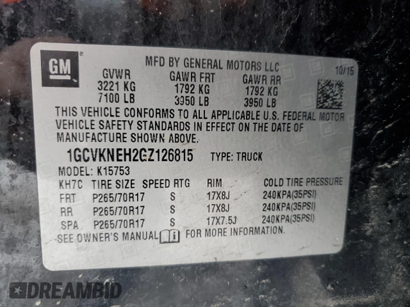 2016 Chevrolet Silverado 1500 Work Truck with VIN 1GCVKNEH2GZ126815, listed as a Copart auction lot 86063964 with 187,745 mi miles and Salvage Title. Bid and sale history available at carsss.com. Image 12.