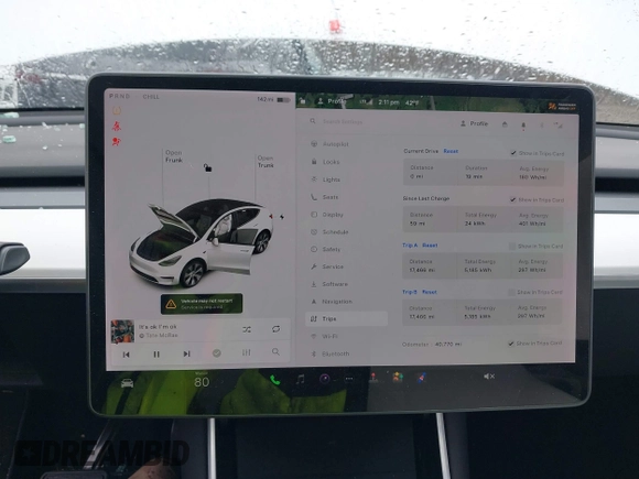 2020 Tesla Model Y Long Range with VIN 5YJYGDEE4LF044843, listed as a IAAI auction lot 41799504 with 40,770 mi miles and . Bid and sale history available at DreamBid. Image 18.