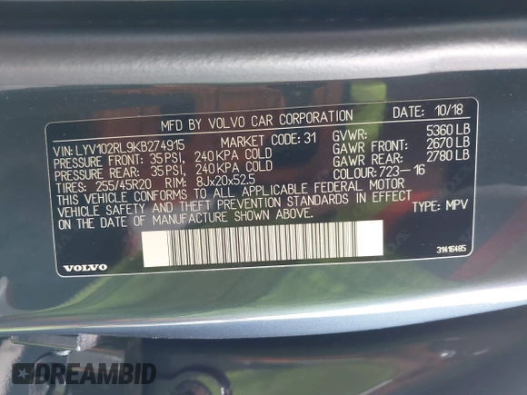 2019 Volvo XC60 Inscription z VIN LYV102RL9KB274915, wystawiony jako IAAI lot #41913289 z przebiegiem 118 776 mil mil oraz . Historia ofert i sprzedaży dostępna na DreamBid. Obrazek 9.