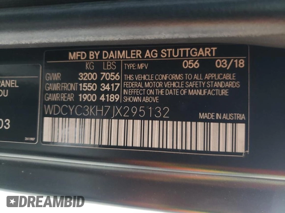 2018 Mercedes-Benz G with VIN WDCYC3KH7JX295132, listed as a Copart auction lot 38375412 with 26,903 mi miles and . Bid and sale history available at DreamBid. Image 10.