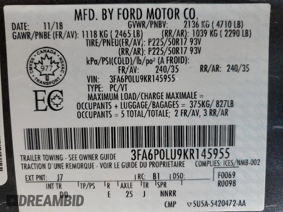 2019 Ford Fusion SE with VIN 3FA6P0LU9KR145955, listed as a Copart auction lot 44626085 with 166,021 mi miles and Clean Title. Bid and sale history available at carsss.com. Image 13.