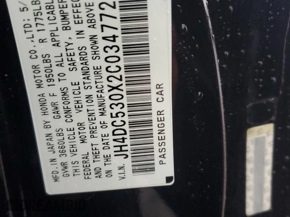 2002 Acura RSX Type S with VIN JH4DC530X2C034772, listed as a Copart auction lot 84755604 with 288,494 mi miles and Salvage Title. Bid and sale history available at carsss.com. Image 12.