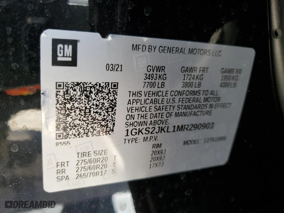 2021 GMC Yukon XL Denali with VIN 1GKS2JKL1MR290903, listed as a Copart auction lot 49654105 with 75,465 mi miles and Salvage Title. Bid and sale history available at carsss.com. Image 13.