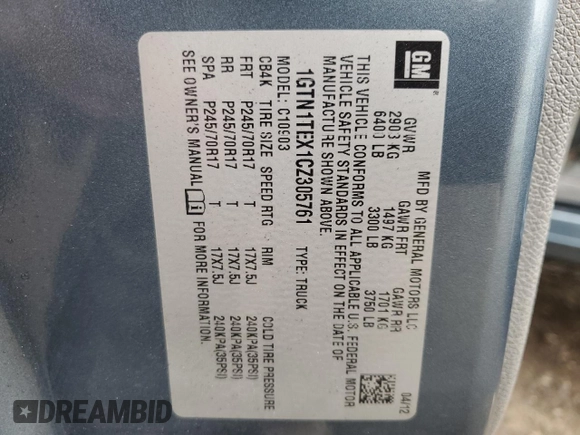 2012 GMC Sierra 1500 Work Truck z VIN 1GTN1TEX1CZ305761, wystawiony jako Copart lot #47426385 z przebiegiem 110 059 mil mil oraz Szkoda całkowita • Salvage title. Historia ofert i sprzedaży dostępna na DreamBid. Obrazek 12.