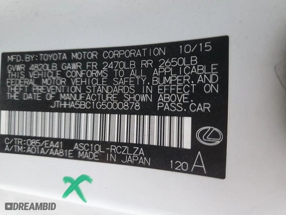 2016 Lexus RC 200t with VIN JTHHA5BC1G5000878, listed as a Copart auction lot 42168905 with 112,778 mi miles and Salvage Title. Bid and sale history available at carsss.com. Image 12.