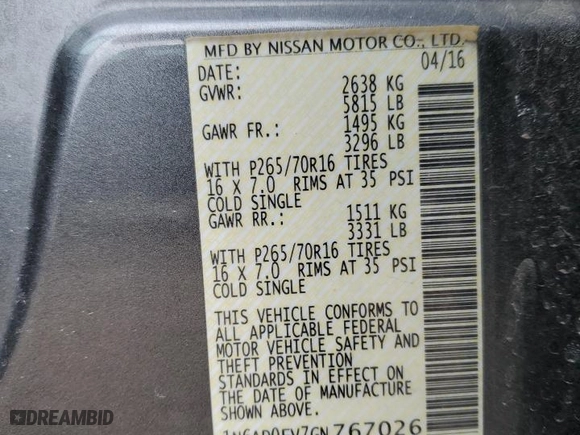 2016 Nissan Frontier SV with VIN 1N6AD0FV7GN767026, listed as a Copart auction lot 44889855 with 58,532 mi miles and Salvage Title. Bid and sale history available at carsss.com. Image 12.