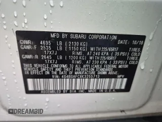 2019 Subaru Outback Premium with VIN 4S4BSAFC6K3255713, listed as a IAAI auction lot 42239957 with 73,982 mi miles and . Bid and sale history available at DreamBid. Image 4.