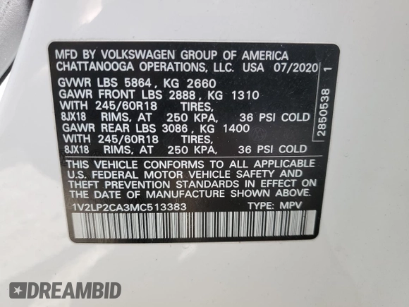 2021 Volkswagen Atlas SE z VIN 1V2LP2CA3MC513383, wystawiony jako Copart lot #56131345 z przebiegiem 75 230 mil mil oraz Szkody całkowita. Historia ofert i sprzedaży dostępna na DreamBid. Obrazek 13.
