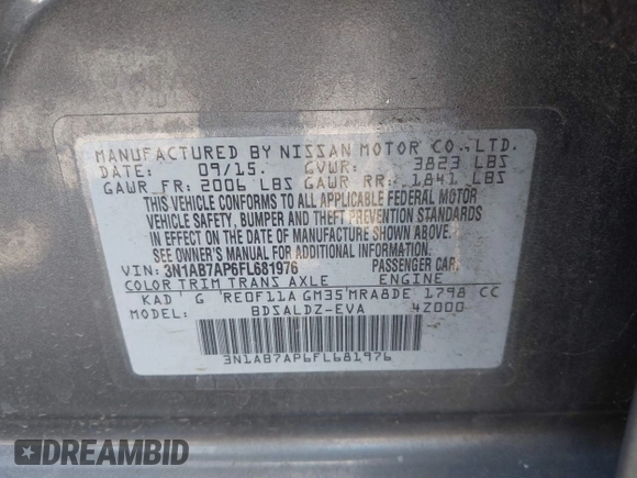 2015 Nissan Sentra SV z VIN 3N1AB7AP6FL681976, wystawiony jako IAAI lot #41900869 z przebiegiem Nie podano mil oraz . Historia ofert i sprzedaży dostępna na DreamBid. Obrazek 9.