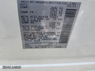 2013 Nissan Pathfinder SL with VIN 5N1AR2MM1DC659076, listed as a IAAI auction lot 41886397 with 1 mi miles. Bid and sale history available at carsss.com. Image 9.