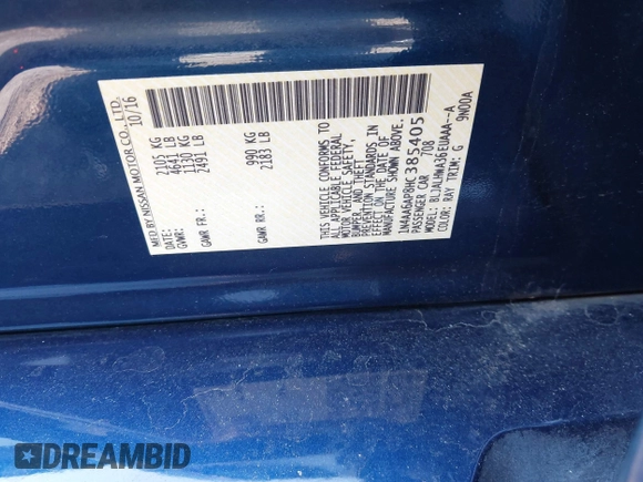 2017 Nissan Maxima S with VIN 1N4AA6AP8HC385405, listed as a IAAI auction lot 42112399 with 99,286 mi miles and . Bid and sale history available at DreamBid. Image 9.