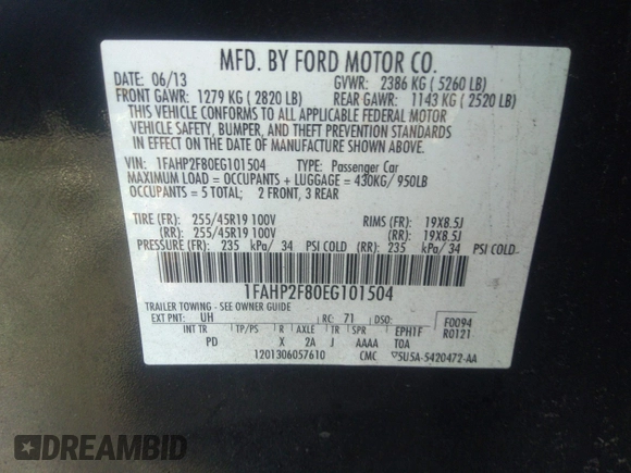 2014 Ford Taurus Limited with VIN 1FAHP2F80EG101504, listed as a IAAI auction lot 40974783 with 177,522 mi miles. Bid and sale history available at carsss.com. Image 9.