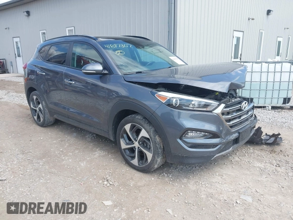 2016 Hyundai Tucson Eco with VIN KM8J3CA2XGU103017, listed as a IAAI auction lot 41897807 with 95,722 mi miles. Bid and sale history available at carsss.com. Image 1.