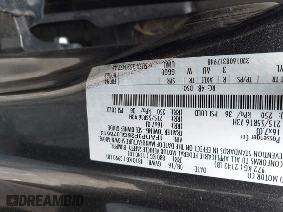 2016 Ford Focus SE with VIN 1FADP3F25GL378613, listed as a IAAI auction lot 41918553 with 98,349 mi miles. Bid and sale history available at carsss.com. Image 9.