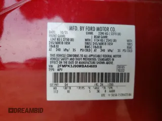 2021 Ford Edge SEL z VIN 2FMPK3J90MBA64689, wystawiony jako Copart lot #55037965 z przebiegiem 39 430 mil mil oraz Szkoda całkowita • Salvage title. Historia ofert i sprzedaży dostępna na DreamBid. Obrazek 13.