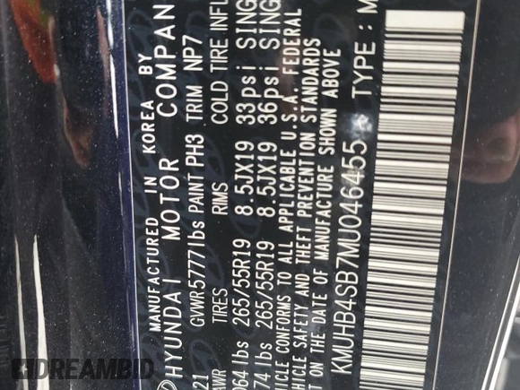 2021 Genesis GV80 with VIN KMUHB4SB7MU046455, listed as a Copart auction lot 62872925 with 52,340 mi miles and Salvage title. Bid and sale history available at DreamBid. Image 13.