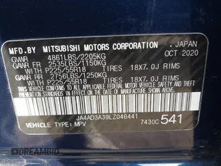 2020 Mitsubishi Outlander SE with VIN JA4AD3A39LZ046441, listed as a IAAI auction lot 41480147 with 46,066 mi miles and . Bid and sale history available at DreamBid. Image 9.
