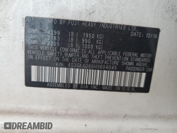 2017 Subaru Impreza Premium z VIN 4S3GKAD66H3604045, wystawiony jako Copart lot #59871325 z przebiegiem 52 071 mil mil oraz Szkoda całkowita • Salvage title. Historia ofert i sprzedaży dostępna na DreamBid. Obrazek 13.