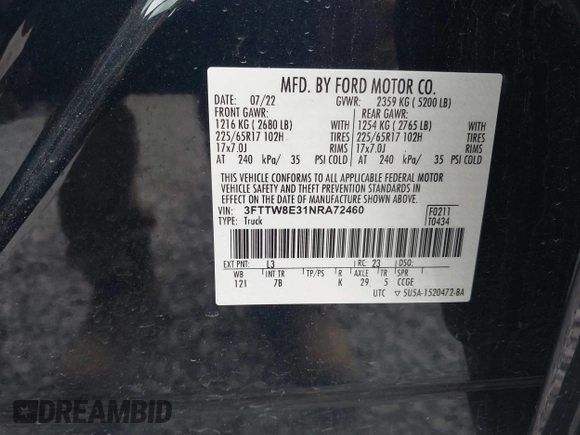 2022 Ford Maverick XL z VIN 3FTTW8E31NRA72460, wystawiony jako IAAI lot #42320529 z przebiegiem 49 990 mil mil oraz . Historia ofert i sprzedaży dostępna na DreamBid. Obrazek 9.