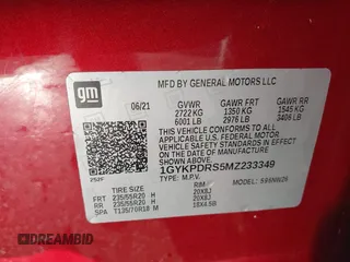 2021 Cadillac XT6 Premium Luxury with VIN 1GYKPDRS5MZ233349, listed as a IAAI auction lot 41818937 with 44,344 mi miles and . Bid and sale history available at DreamBid. Image 9.