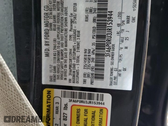 2018 Ford Fusion Hybrid Titanium with VIN 3FA6P0RU3JR153944, listed as a Copart auction lot 50405545 with 170,931 mi miles and Salvage Title. Bid and sale history available at carsss.com. Image 12.