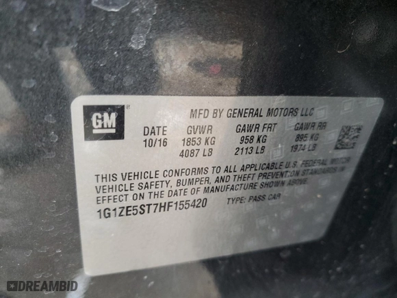 2017 Chevrolet Malibu LT with VIN 1G1ZE5ST7HF155420, listed as a Copart auction lot 42208085 with 195,119 mi miles and Salvage Title. Bid and sale history available at carsss.com. Image 14.