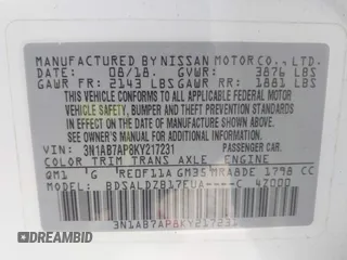 2019 Nissan Sentra SR with VIN 3N1AB7AP8KY217231, listed as a IAAI auction lot 41218367 with 94,666 mi miles and . Bid and sale history available at DreamBid. Image 9.