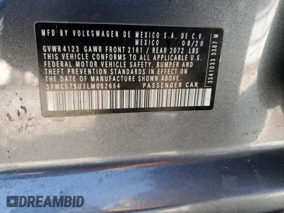 2020 Volkswagen Jetta S with VIN 3VWC57BU7LM082654, listed as a Copart auction lot 42620475 with 92,994 mi miles and Non repairable. Bid and sale history available at DreamBid. Image 13.